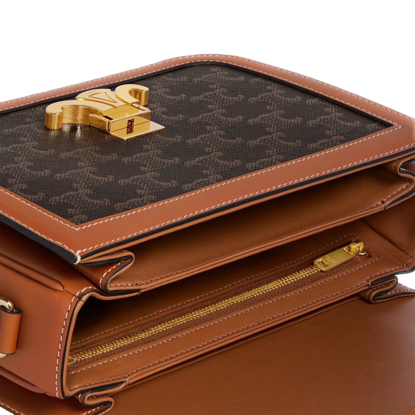 Celine Classique Triomphe Canvas and Calfskin Tan Shoulder Bag