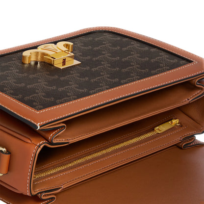 Celine Classique Triomphe Canvas and Calfskin Tan Shoulder Bag