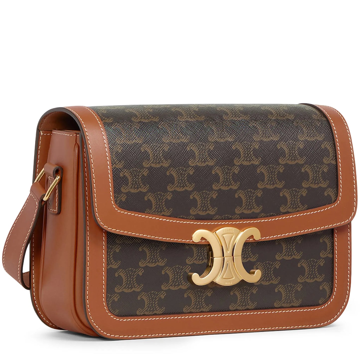 Celine Classique Triomphe Canvas and Calfskin Tan Shoulder Bag