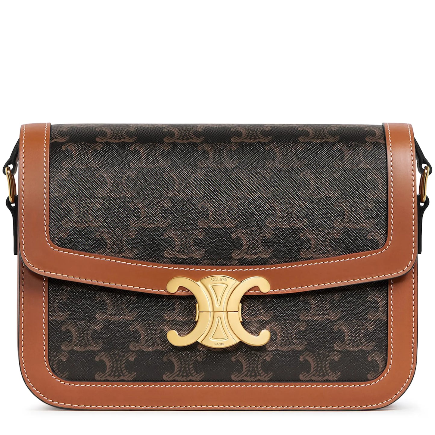 Celine Classique Triomphe Canvas and Calfskin Tan Shoulder Bag