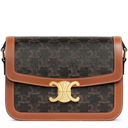 Celine Classique Triomphe Canvas and Calfskin Tan Shoulder Bag
