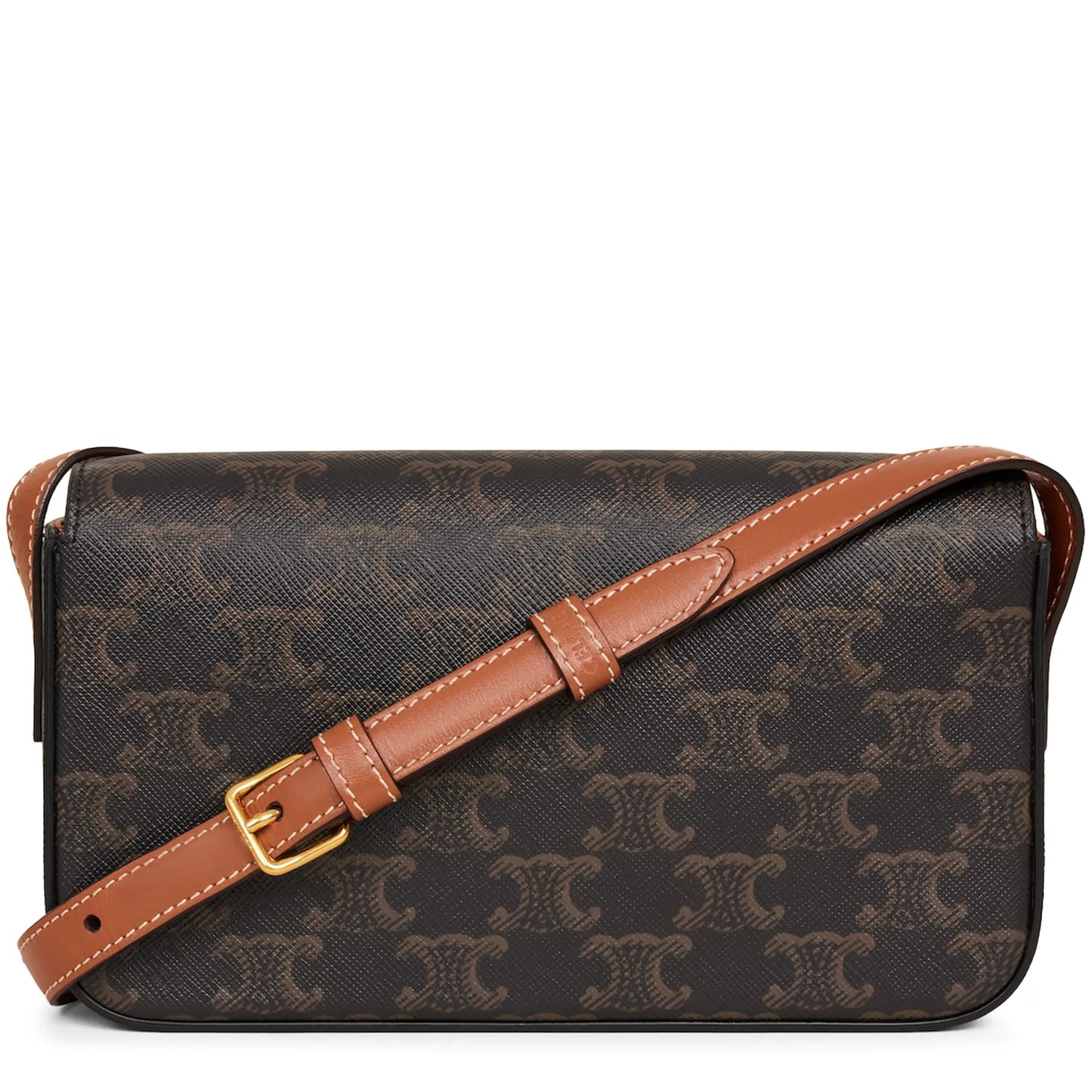 Celine Claude Triomphe Canvas and Calfskin Tan Shoulder Bag