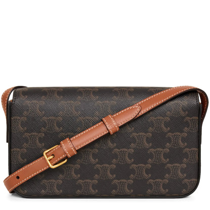 Celine Claude Triomphe Canvas and Calfskin Tan Shoulder Bag