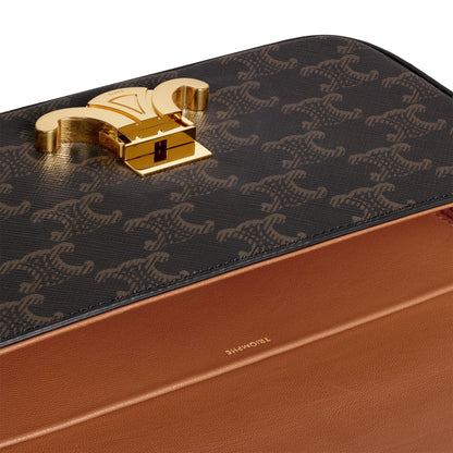 Celine Claude Triomphe Canvas and Calfskin Tan Shoulder Bag