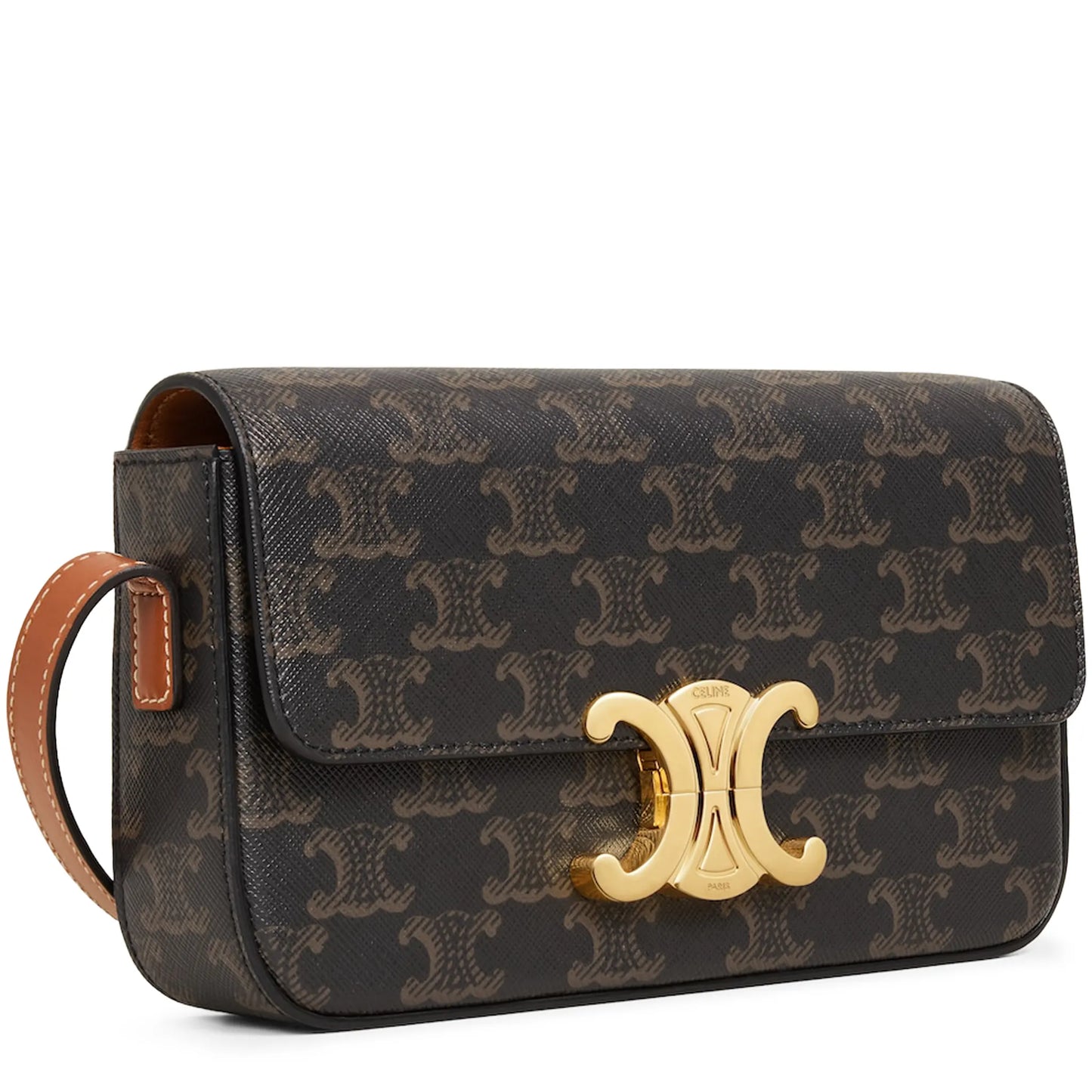 Celine Claude Triomphe Canvas and Calfskin Tan Shoulder Bag