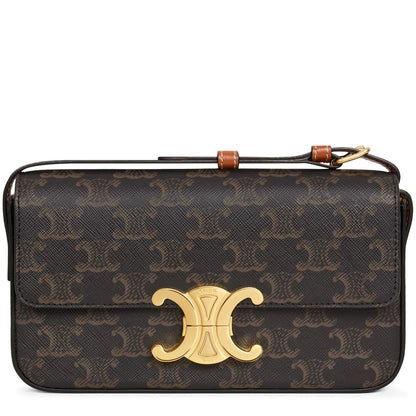 Celine Claude Triomphe Canvas and Calfskin Tan Shoulder Bag