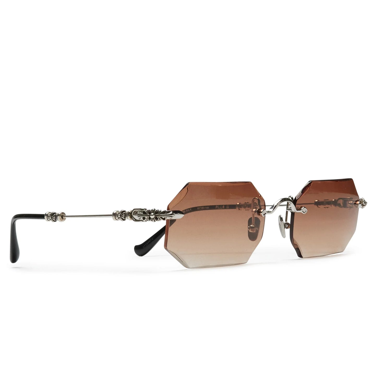 Chrome Hearts Pills III Custom Silver Brown Diamond Cut Sunglasses