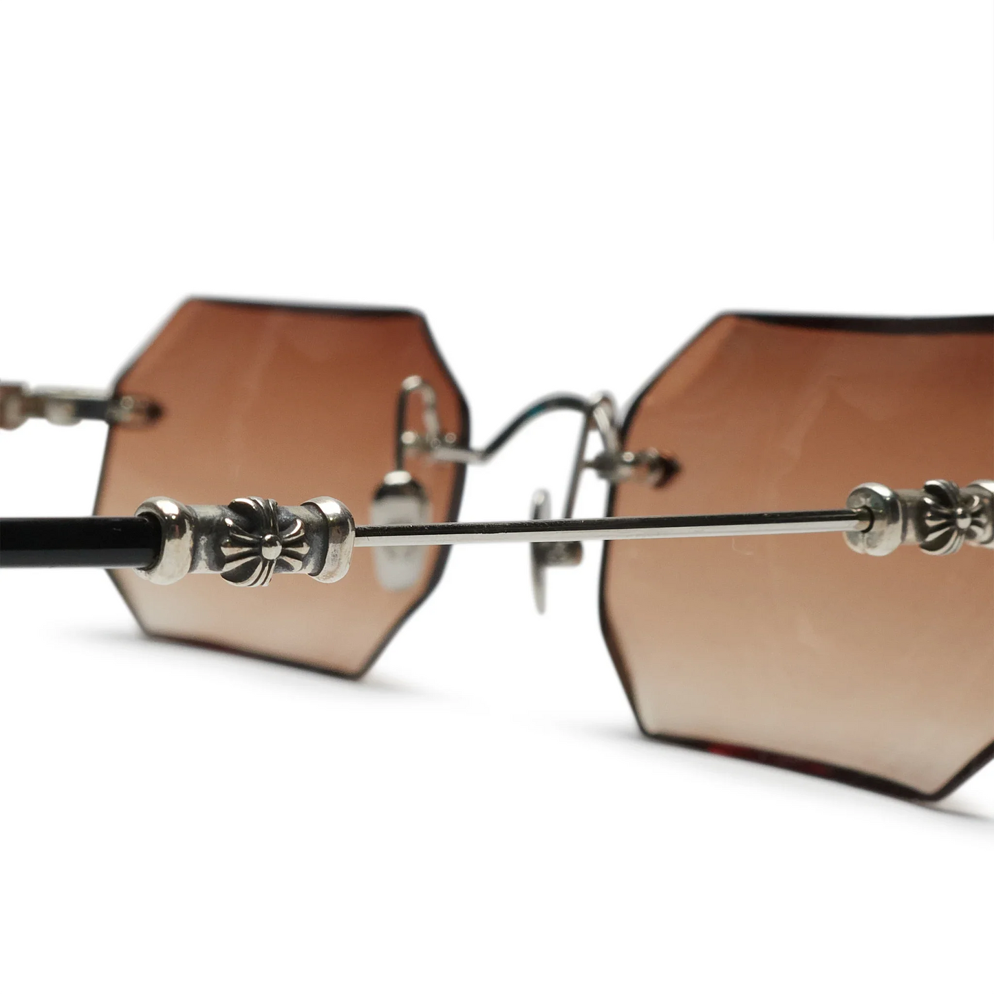 Chrome Hearts Pills III Custom Silver Brown Diamond Cut Sunglasses