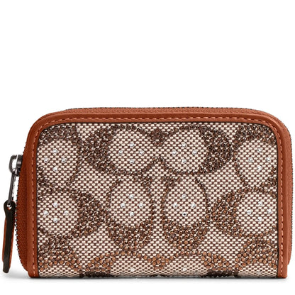 Coach Essential Small Zip Around Crystal Signature Jacquard Card Case