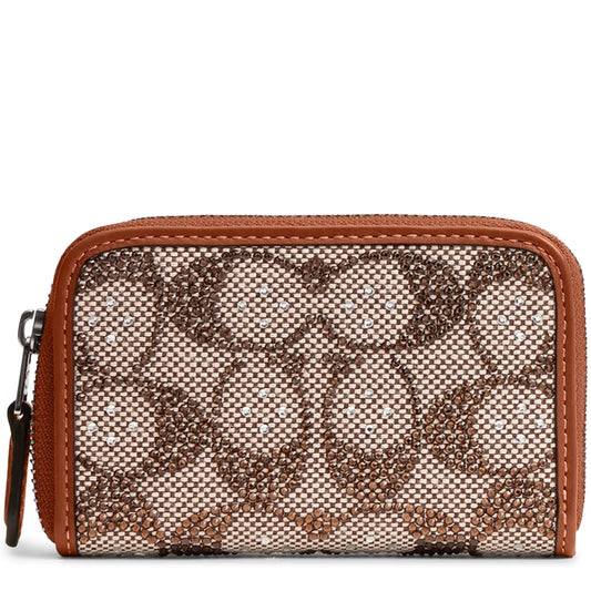 Coach Essential Small Zip Around Crystal Signature Jacquard Card Case