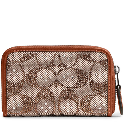 Coach Essential Small Zip Around Crystal Signature Jacquard Card Case