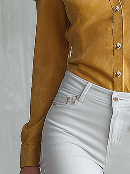 Western-style Yellow Faux Suede Patchwork Tassel Shirt