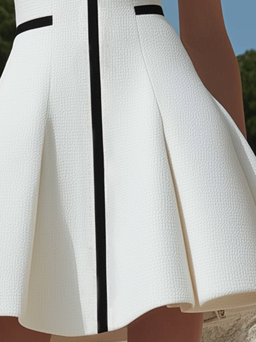 Women's White Zipper Design With Black Trim Dress