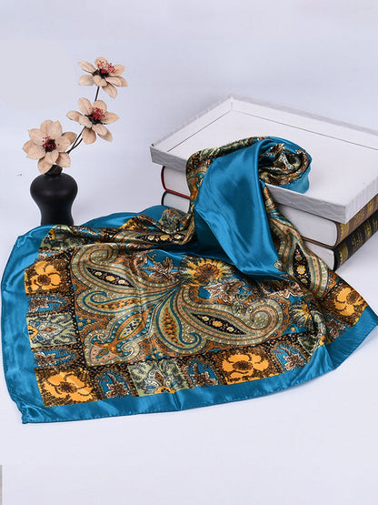 Vintage Bohemian Paisley Print Satin Square Scarf