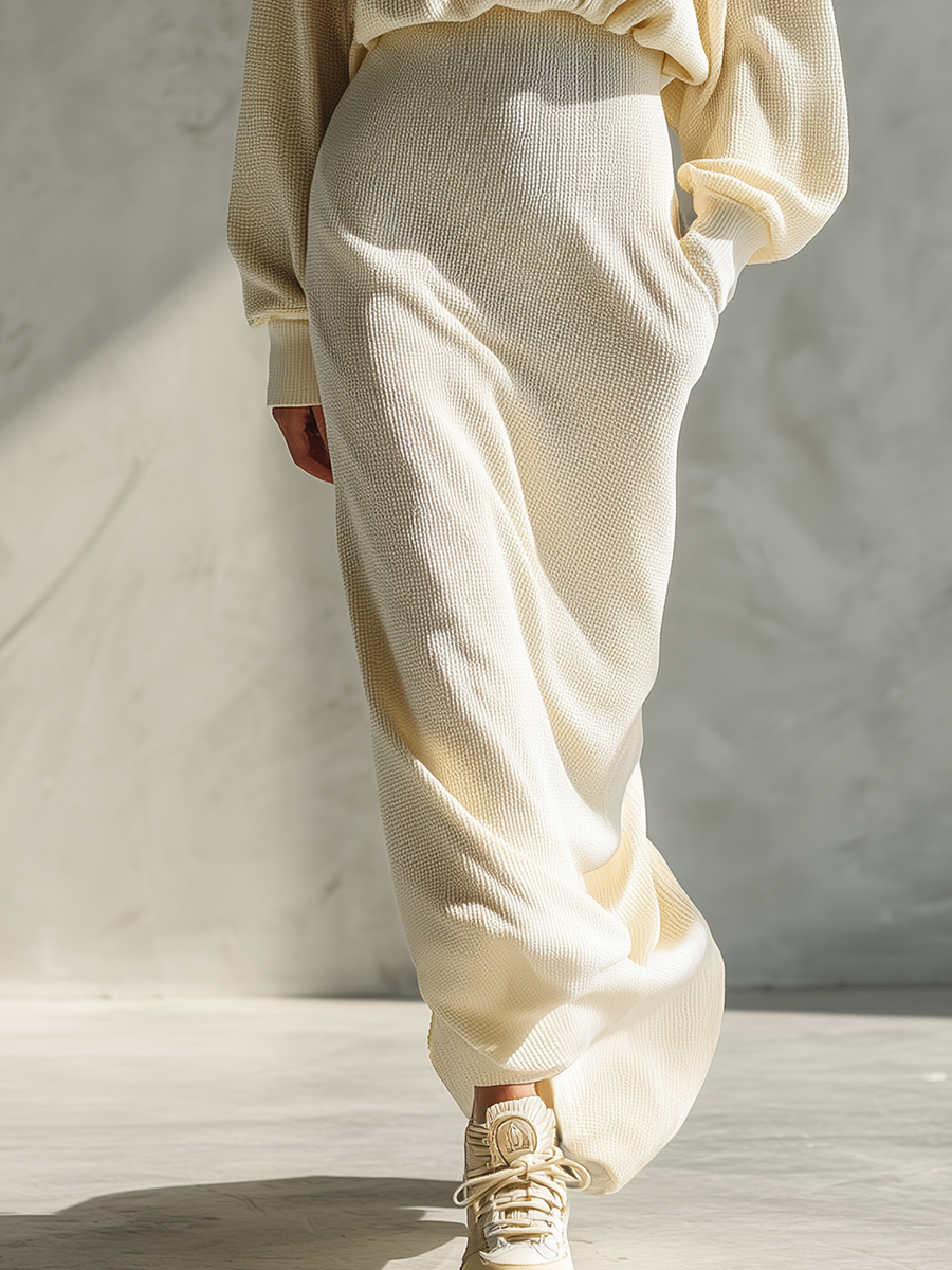 Sporty Elegant Lapel Waffle Knit Maxi Dress