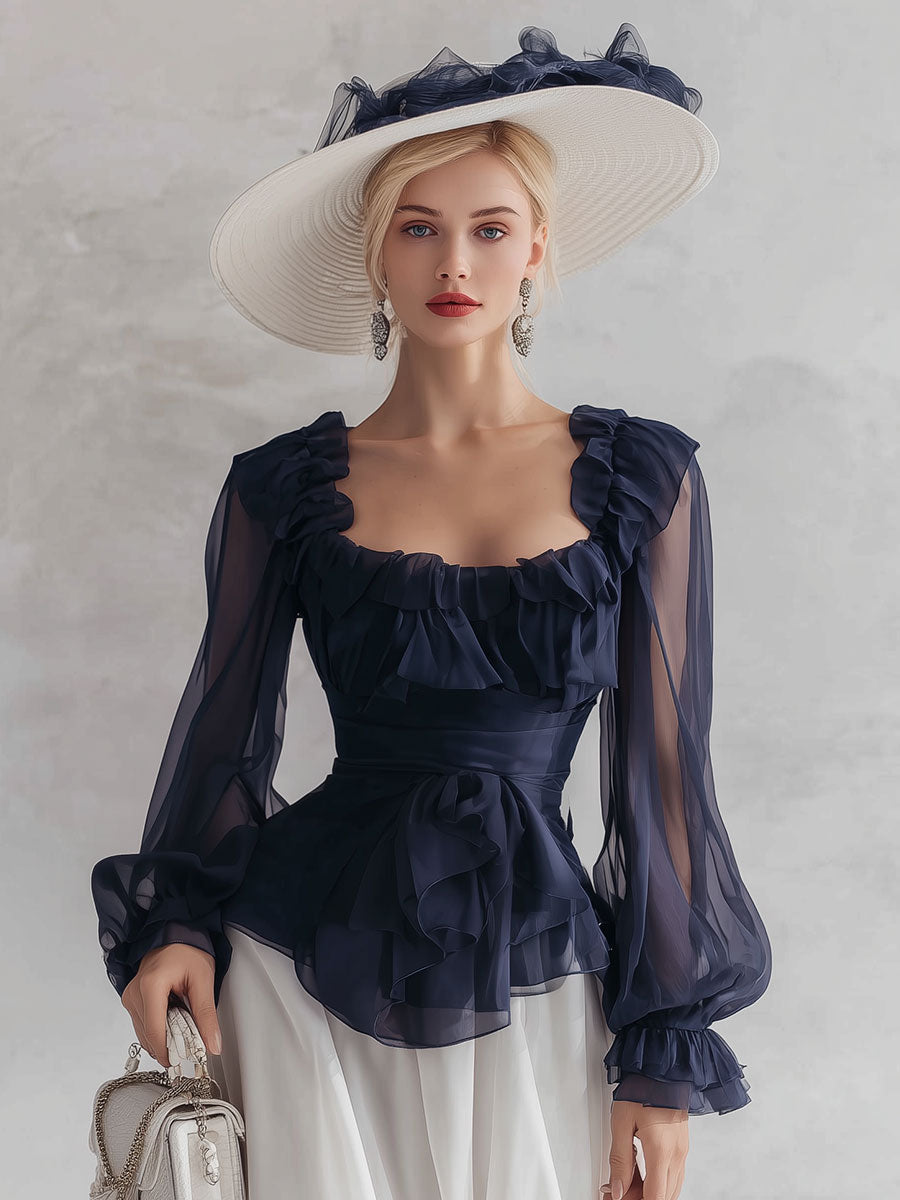Stylish And Elegant Blue Ruffled Chiffon Shirt