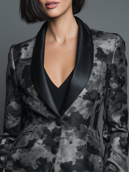 Stylish And Charming Black Lapel Camouflage Print Suit