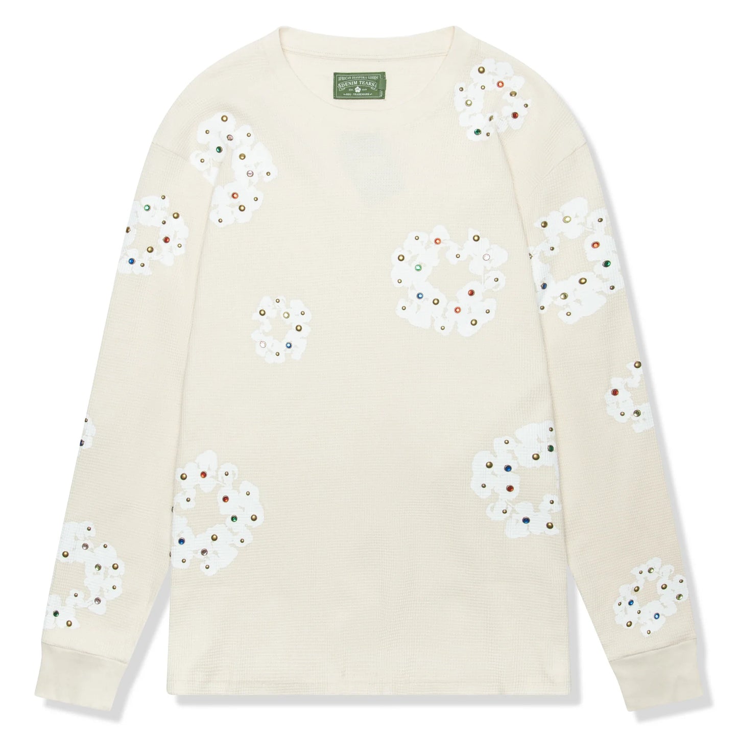 Denim Tears Rhinestone The Cotton Wreath Long-Sleeve Thermal Oatmeal T Shirt