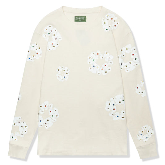 Denim Tears Rhinestone The Cotton Wreath Long-Sleeve Thermal Oatmeal T Shirt