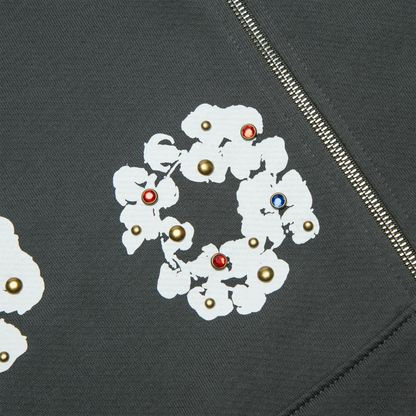Denim Tears Rhinestone The Cotton Wreath Vintage Black Zip-Up Hoodie