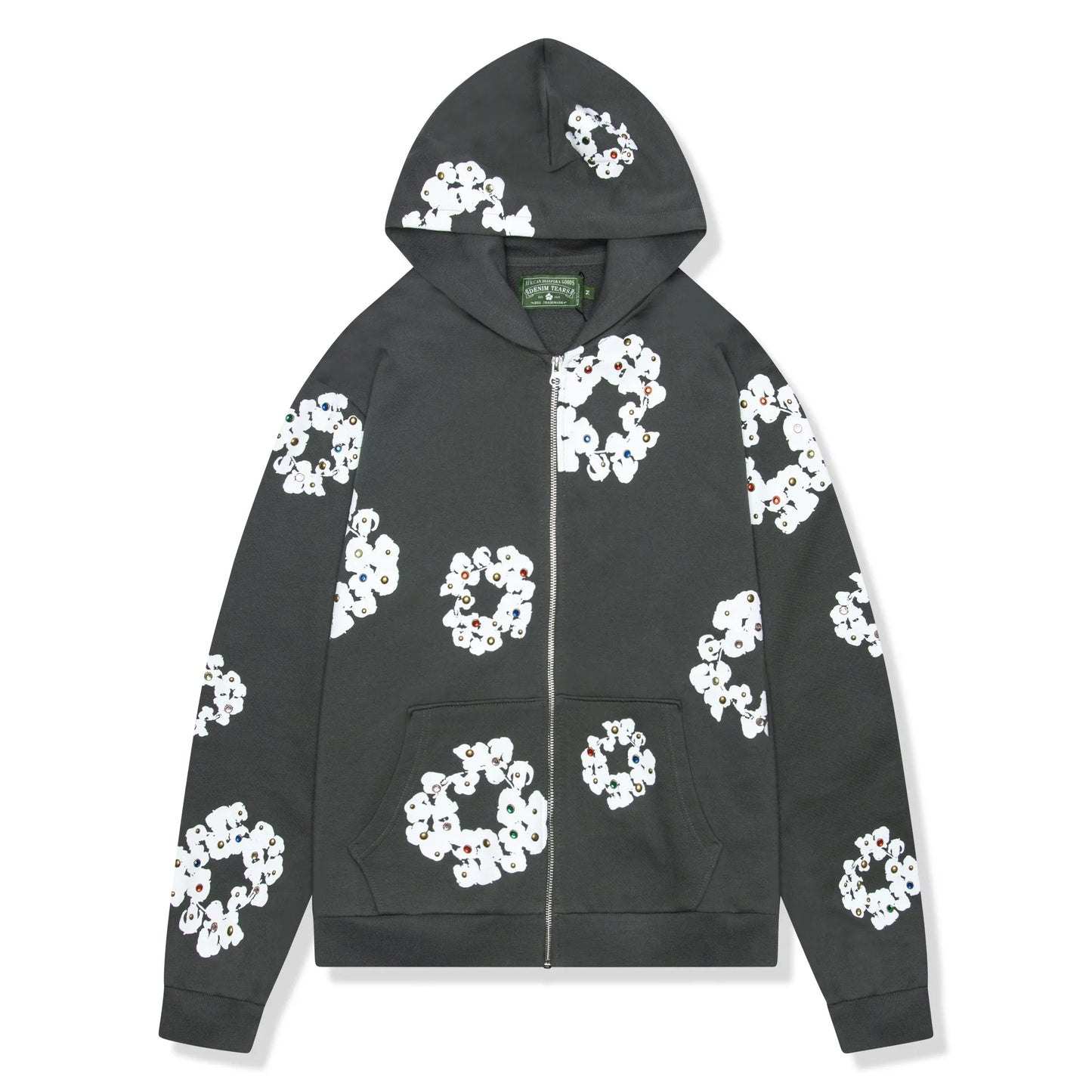 Denim Tears Rhinestone The Cotton Wreath Vintage Black Zip-Up Hoodie