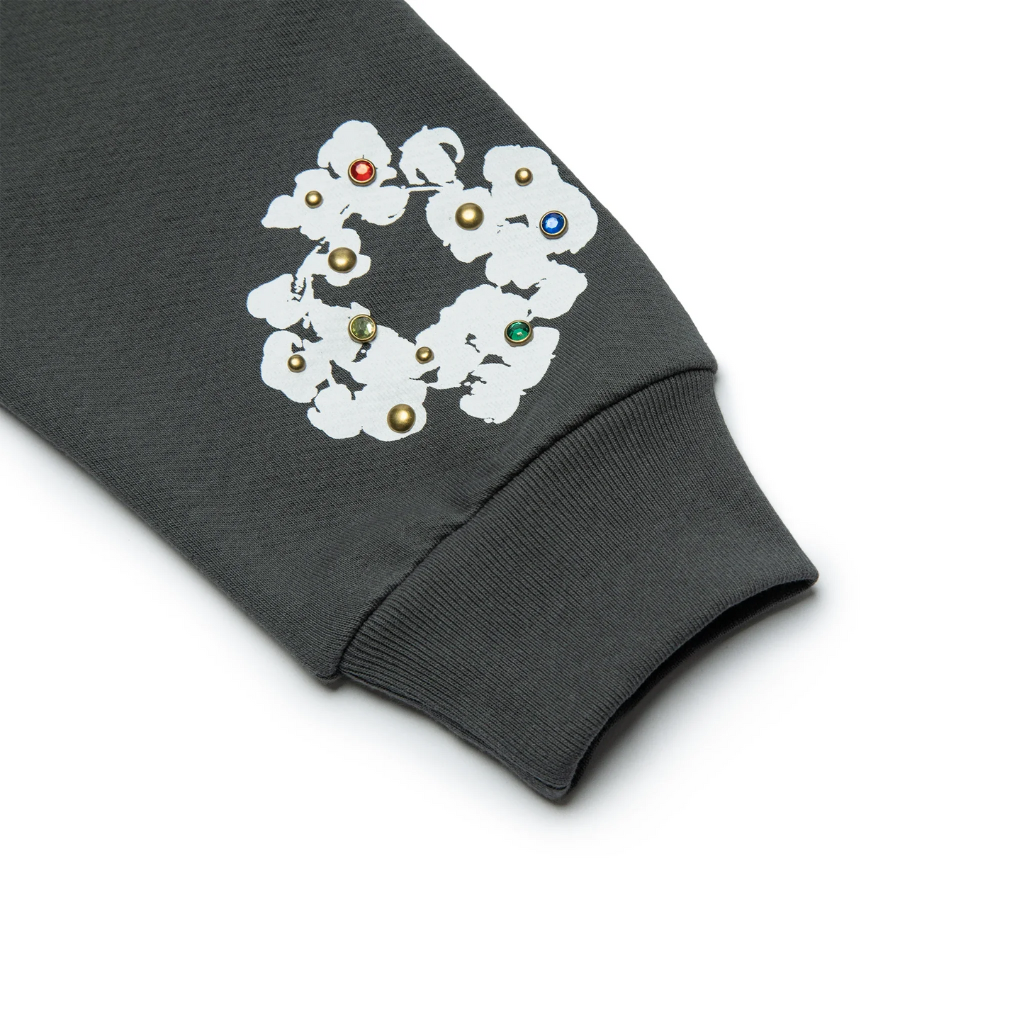 Denim Tears Rhinestone The Cotton Wreath Vintage Black Zip-Up Hoodie