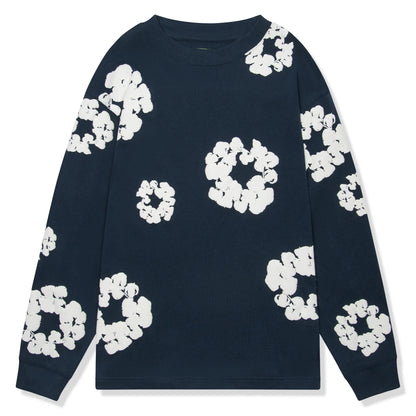 Denim Tears The Cotton Wreath Long-Sleeve Navy T Shirt
