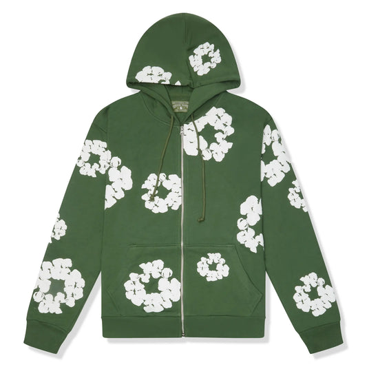 Denim Tears The Cotton Wreath Zip-Up Green Hoodie