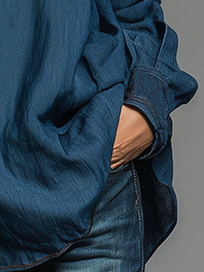 Western Retro Embroidered Blue Denim Shirt