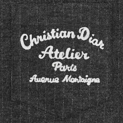 Dior Atelier Striped Chest Logo Dark Grey T Shirt