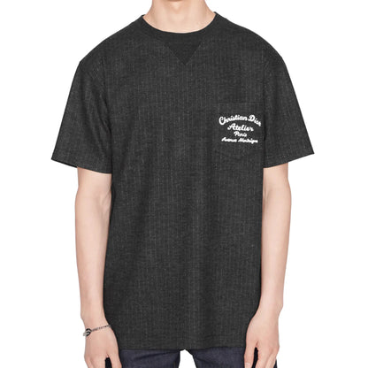 Dior Atelier Striped Chest Logo Dark Grey T Shirt