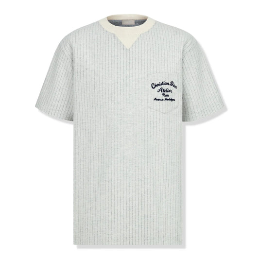 Dior Atelier Striped Chest Logo Grey T Shirt
