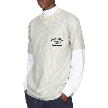 Dior Atelier Striped Chest Logo Grey T Shirt