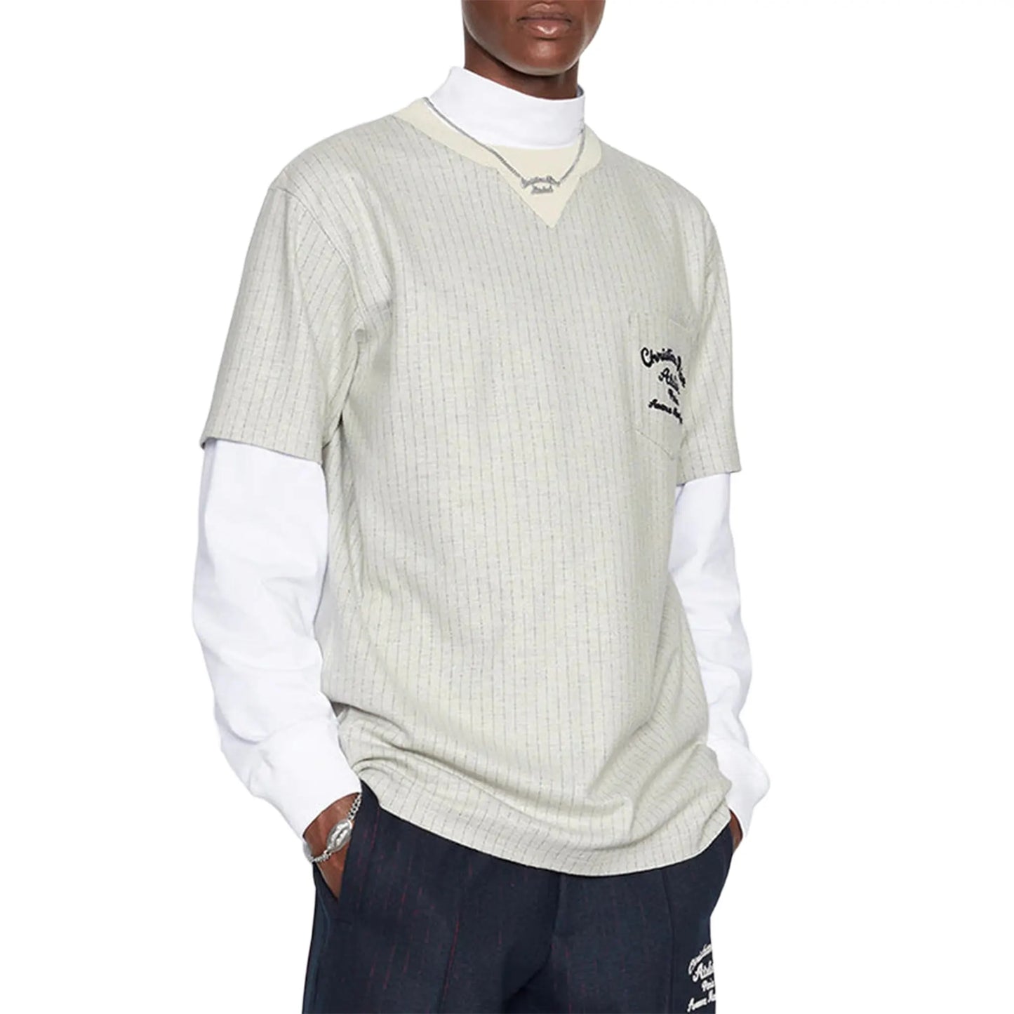 Dior Atelier Striped Chest Logo Grey T Shirt