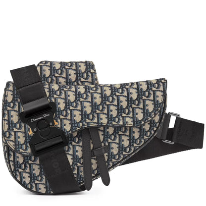 Dior Oblique Jacquard Beige and Black Saddle Bag
