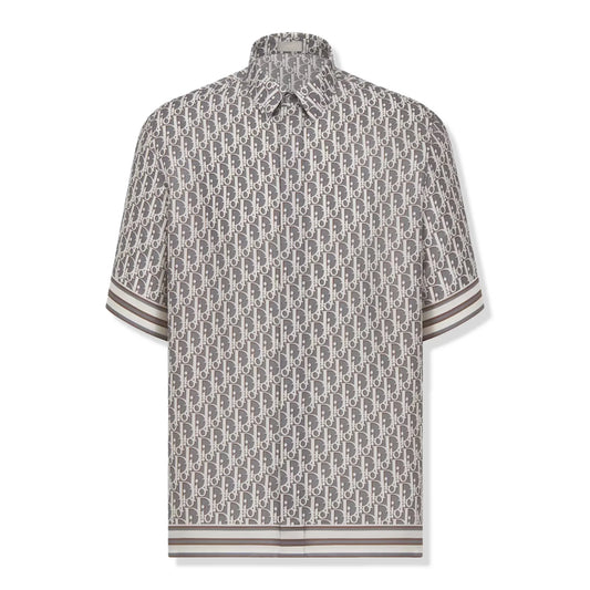 Dior Oblique Short Sleeved Grey Silk Twill Shirt