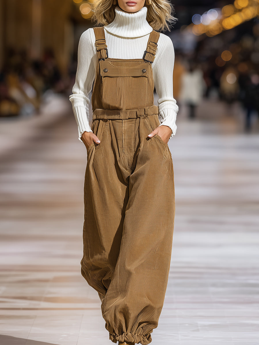 Casual And Stylish Brown Corduroy Overalls