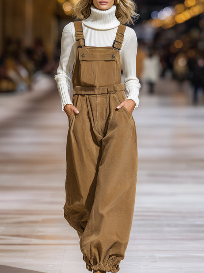 Casual And Stylish Brown Corduroy Overalls