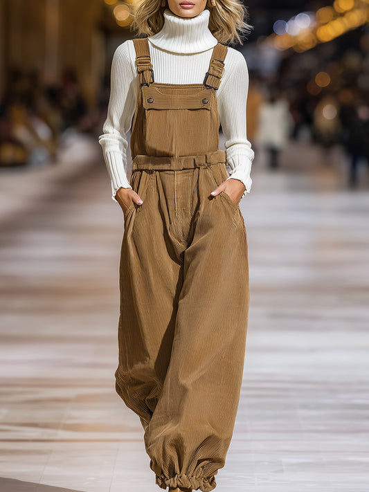 Casual And Stylish Brown Corduroy Overalls