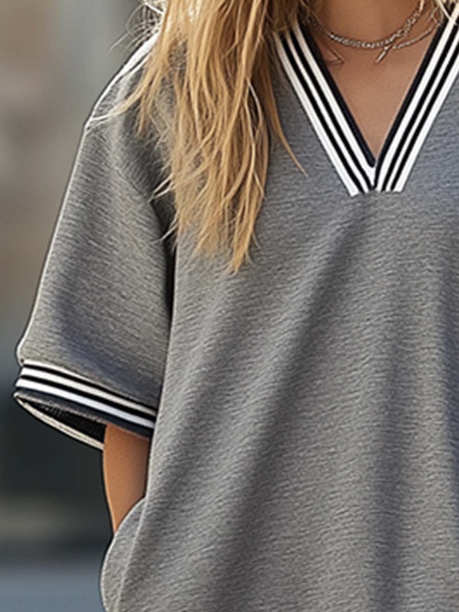 Casual Ultra Loose Light Grey Ruffle Short Sleeve Mini Dress