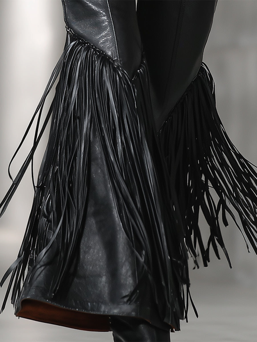 Western Black Faux Leather Flared Pants