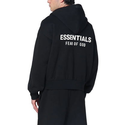 Fear Of God Essentials Classic Fleece Jet Black Zip-Up Hoodie (SS25)