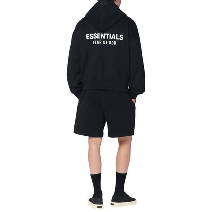 Fear Of God Essentials Classic Fleece Jet Black Zip-Up Hoodie (SS25)