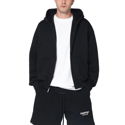 Fear Of God Essentials Classic Fleece Jet Black Zip-Up Hoodie (SS25)