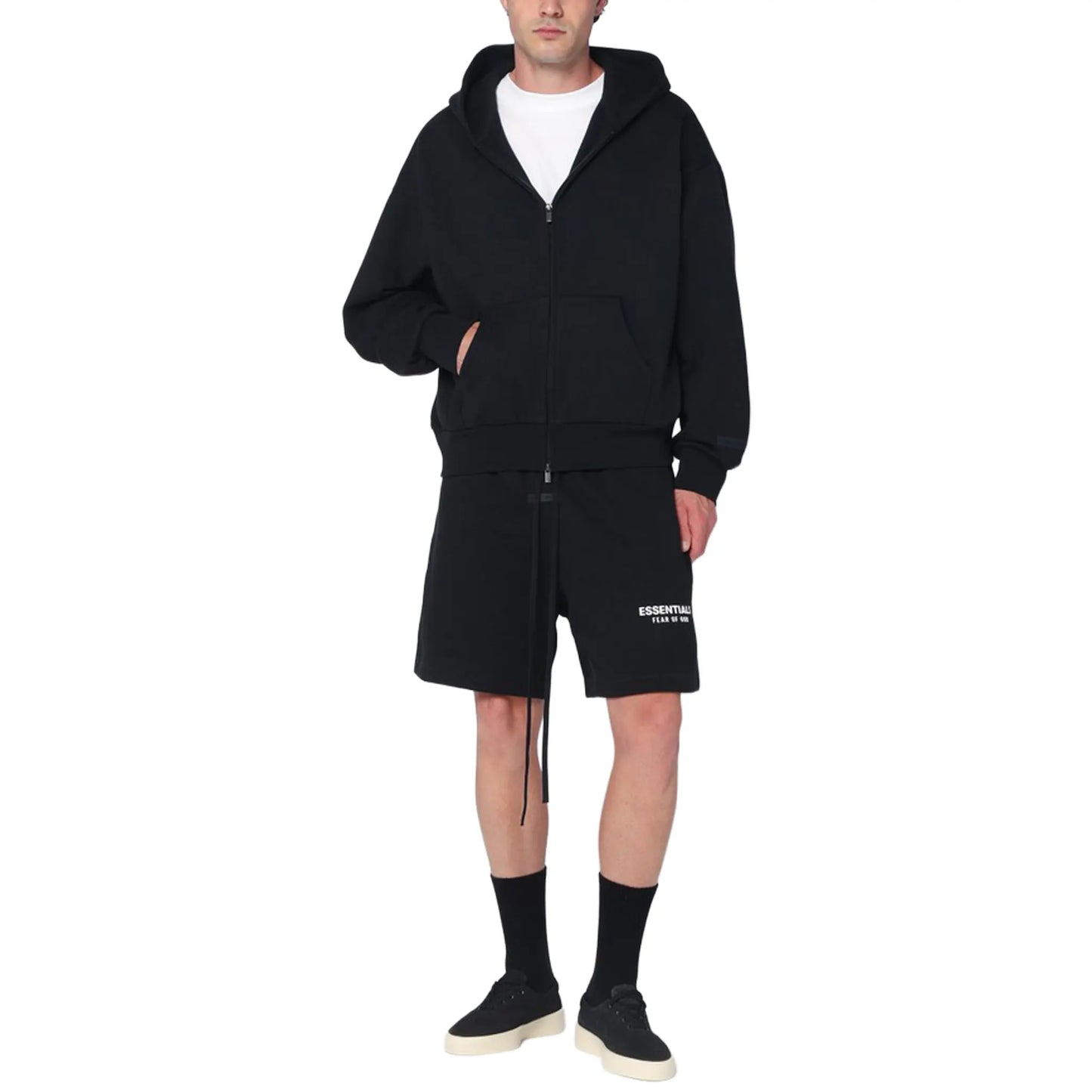 Fear Of God Essentials Classic Fleece Jet Black Zip-Up Hoodie (SS25)