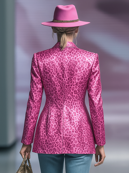 Vintage Leopard Print Single Button Satin Blazer