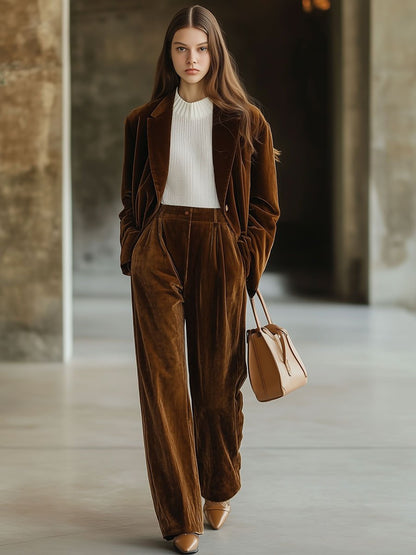 Casual Loose Vintage Pocket Velvet Suit Pants