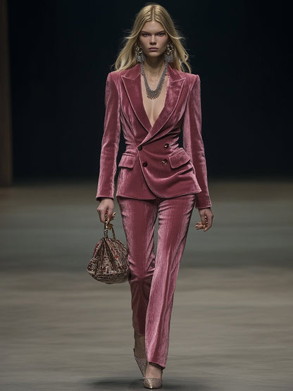 Vintage Elegant Rose Pink Velvet Suit