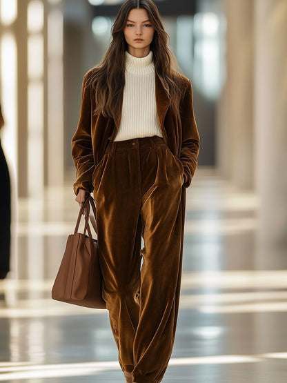 Casual Loose Vintage Pocket Velvet Suit Pants