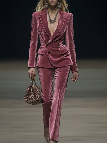 Vintage Elegant Rose Pink Velvet Suit